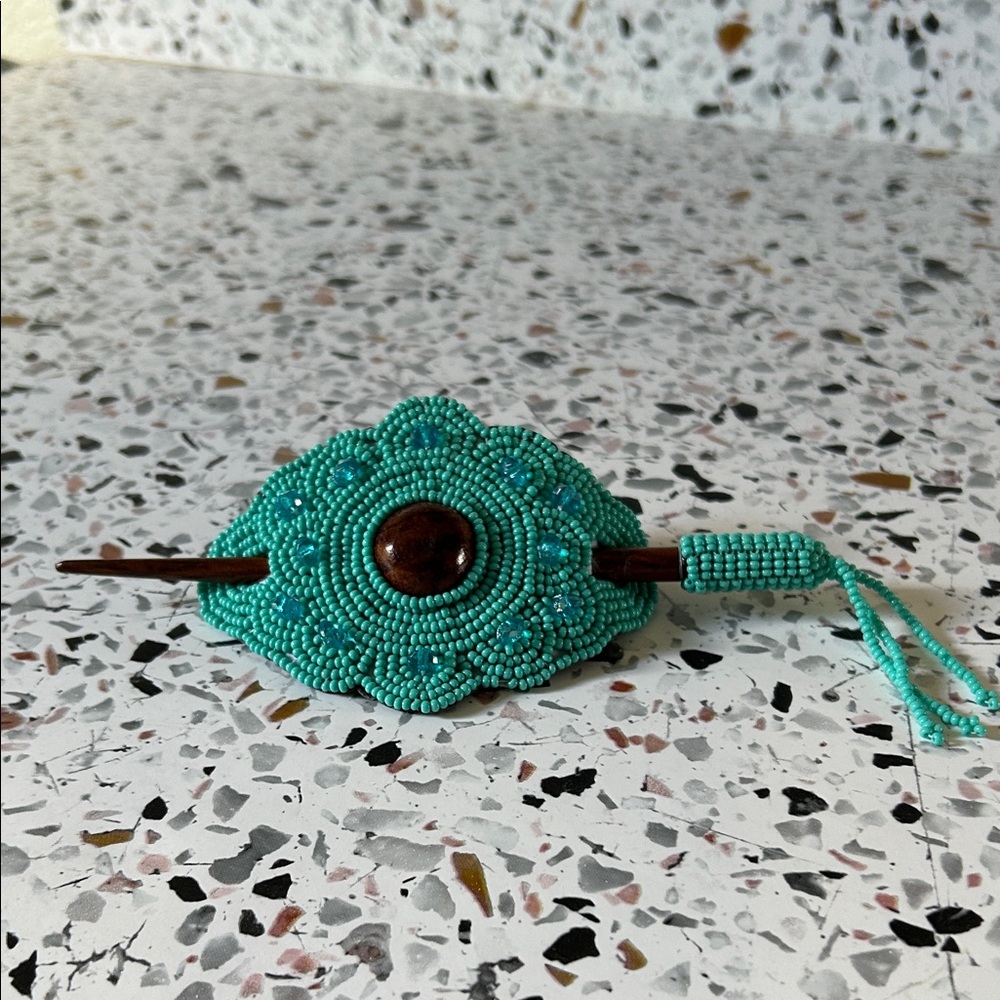Turquoise Beaded handmade Guatemalan hair slide